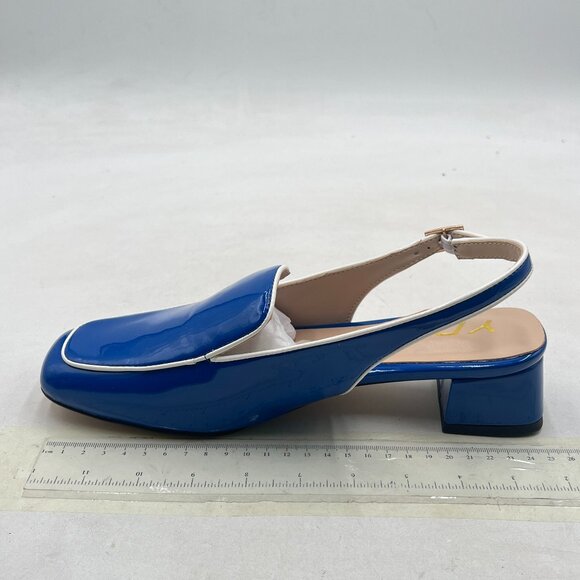 YDN Blue Square Toe Block Low Heels Slingback Formal Loafer Dressy Shoes Pump - Picture 2 of 8